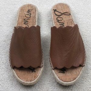 Sam Edelman: Tan Leather Espadrilles Sandal Slides